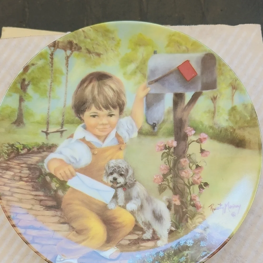 Decorative Plate with Boy and Dog Design